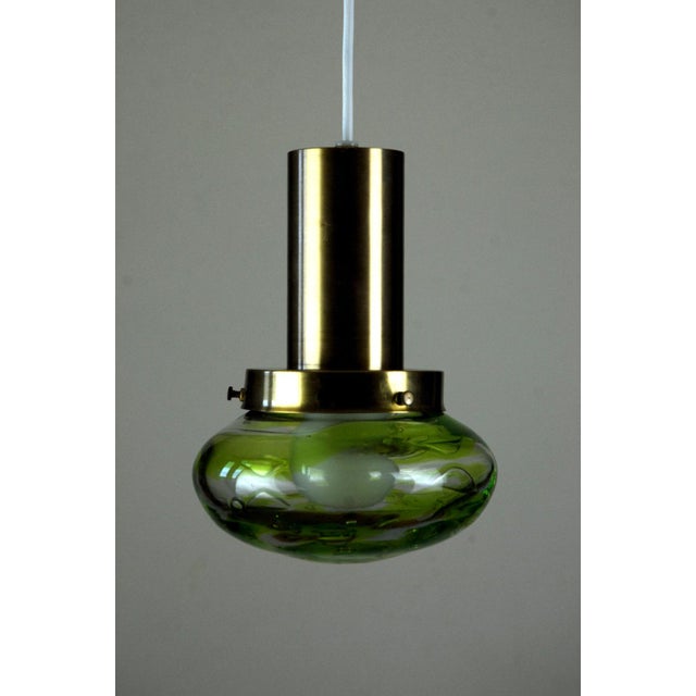 Handblown Glass & Brass Pendant Lights attributed to Paul Kedelv for Flygsfors, Sweden, 1970s, Set of 2 For Sale - Image 13 of 15