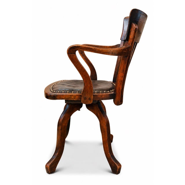 Victorian Revolving Desk Chair in Oak and Leather For Sale - Image 3 of 8