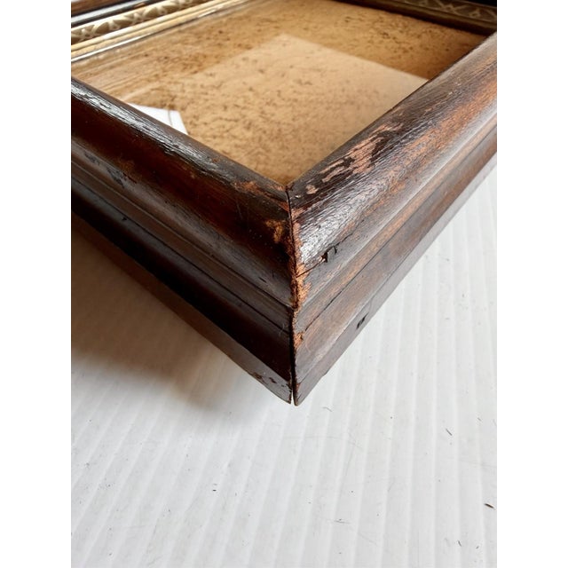 Antique Deep Dark Wood Picture Frame With Gold Detail, Wood Back 12x14” For Sale - Image 9 of 13