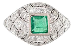 Vintage Art Deco Diamond Emerald Ring Sz 5 Platinum Fine Jewelry 1920s