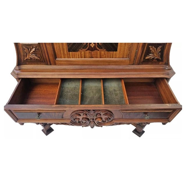 Antique 1920s Rockford Carved Walnut With Marquetry Bar or China Cabinet Hutch For Sale - Image 10 of 12