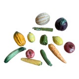 Vintage Italian Majolica Ceramic Fruit & Vegetable Collection – Trompe L’Oeil Centerpiece, Hand Painted Glazed Pottery, Set of 13 For Sale