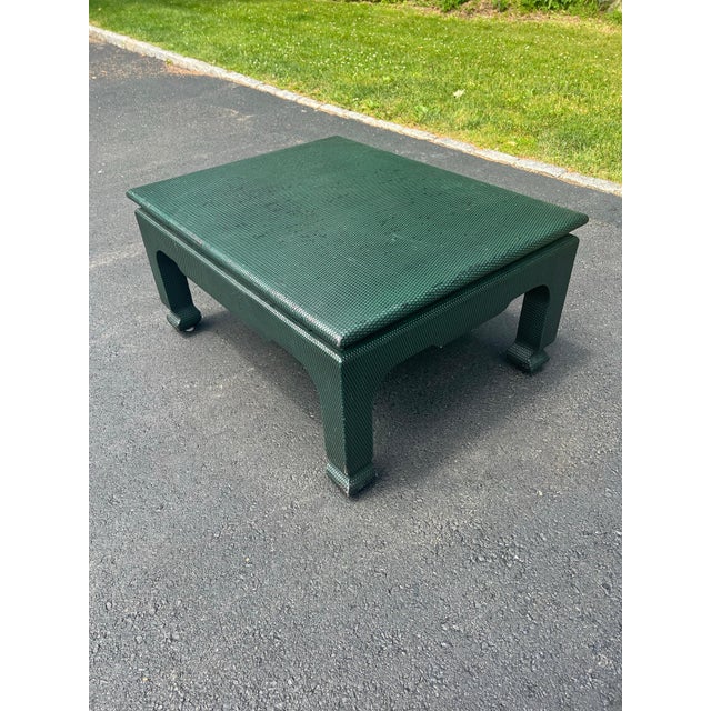 Mid-Century Modern Raffia Wrapped Ming Coffee Table in the Manner of Karl Springer For Sale - Image 3 of 5