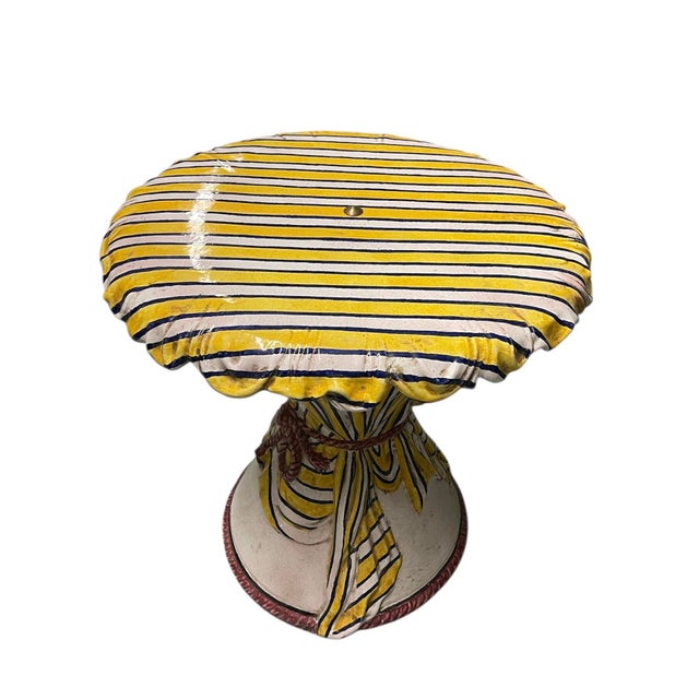 Italian Vintage Italian Ceramic Trompe L’oeil Draped Pedestal Side Table For Sale - Image 3 of 10