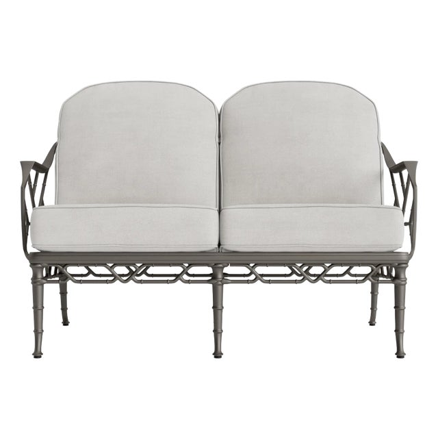 Brown Jordan Calcutta Loveseat, Mica frame with Fusion Dove fabric For Sale