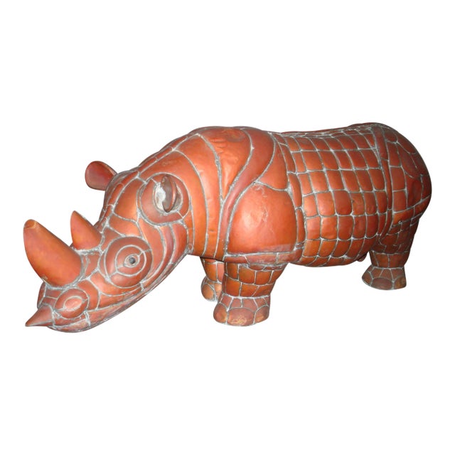 Sergio Bustamante Signed Brass and Copper Rhino Sculpture For Sale