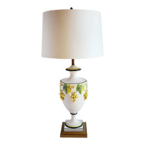 Vintage Mid Century French Provincial Style Vine Grape Motif Porcelain Table Lamp