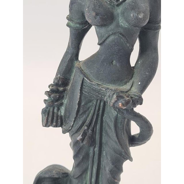 1970s Vintage Southeast Asian Bronze Temple Dancer Sculpture on Lotus Base, 1970s For Sale - Image 5 of 12