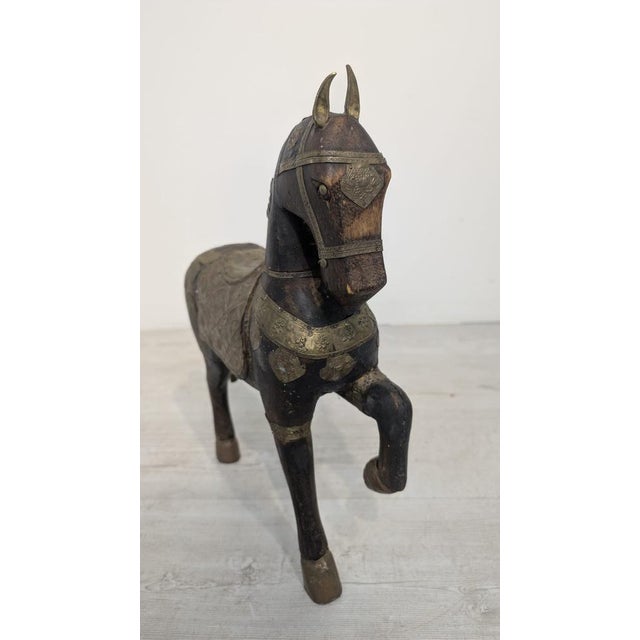 1920s Indian Wooden Ceremonial Horse with Brass from Charles Mareck, 1920s For Sale - Image 5 of 18
