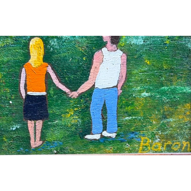1970s American Folk Art Painting of Pond Yacht Park by Baron For Sale - Image 5 of 5