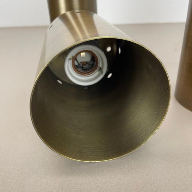 Gold Minimalist Brass Hole Pattern Tube Wall Sconces, Italy, 1970s, Set of 2 For Sale - Image 8 of 18