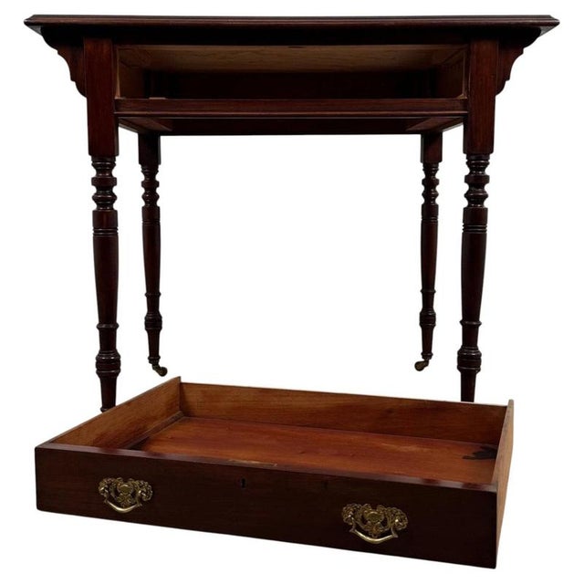 Early 20th Century Antique English Mahogany Writing Table with Green Leather Top For Sale - Image 3 of 12