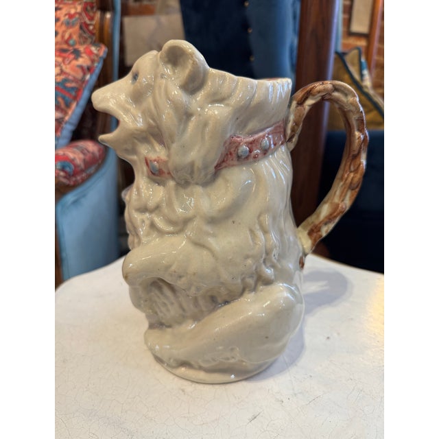 Rustic European Antique French Majolica Pottery Bear Pitcher For Sale - Image 3 of 12