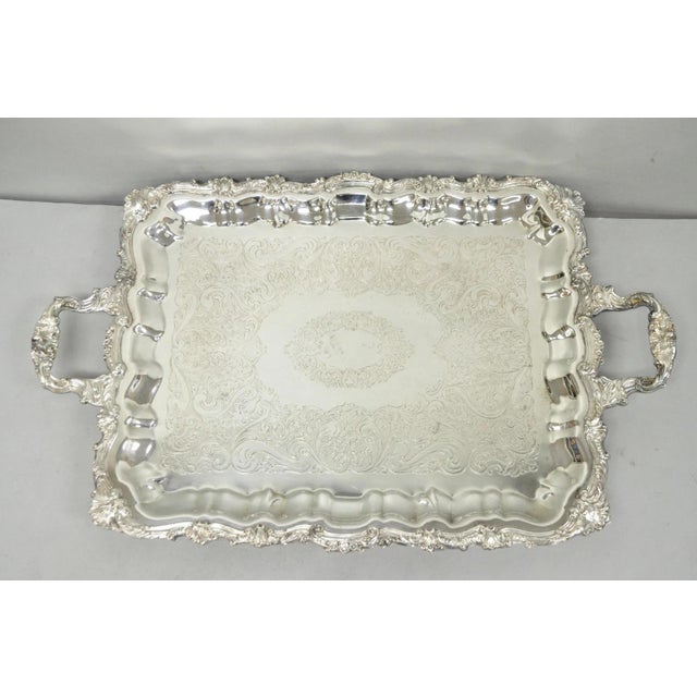 Vintage Sheridan English Victorian Silver Plated Footed Serving Platter Bar Tray For Sale - Image 14 of 14
