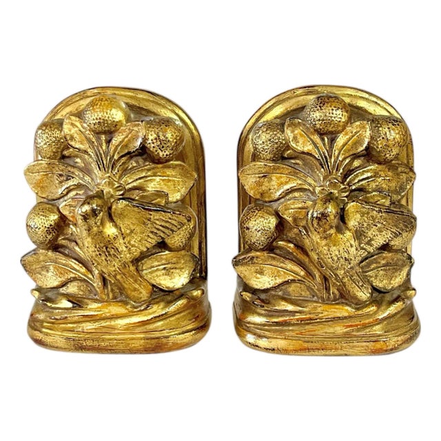 Vintage Borghese Italian Gilt Carved Bird Bookends- a Pair For Sale
