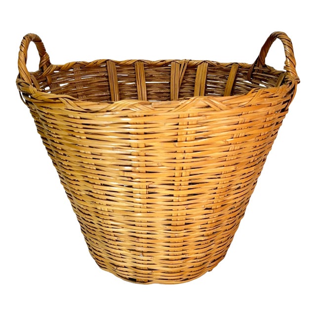 Handwoven Double Handle Split Reed Basket For Sale