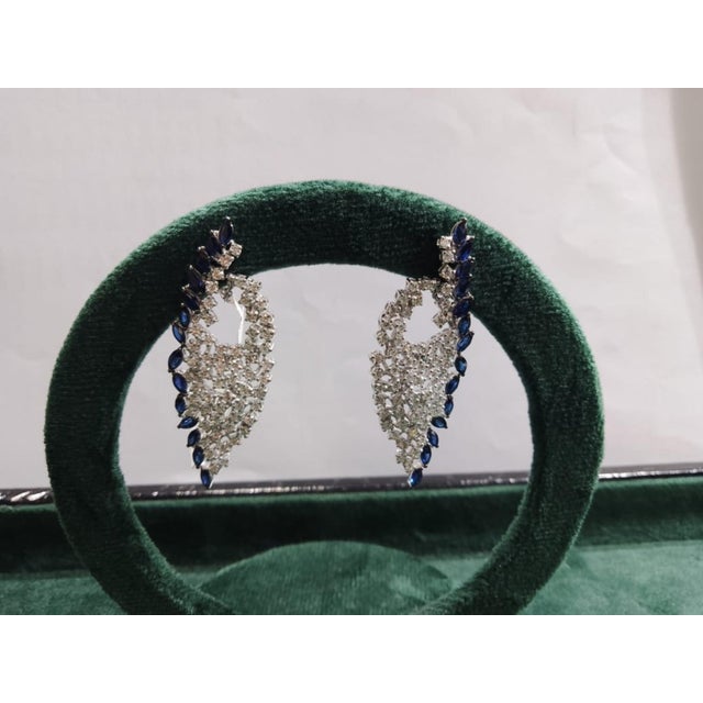 Blue Natural 18k Gold Diamond 2.46ct Blue Sapphire Stud Earrings For Sale - Image 8 of 8