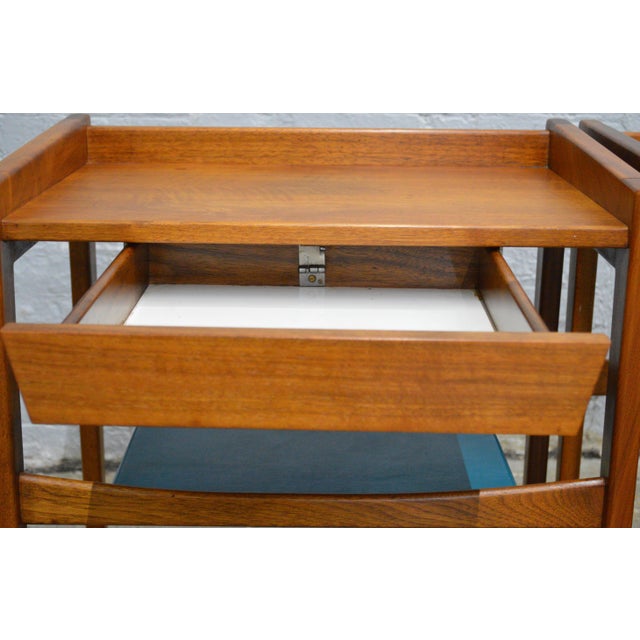 1960s Jens Risom Design Walnut Wood Leather Side End Tables a Pair 2 For Sale - Image 10 of 16