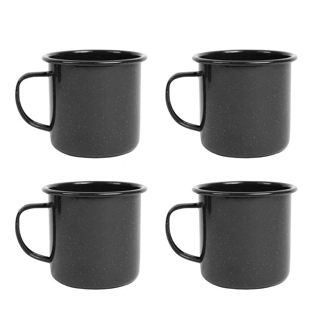 Crow Canyon Home Enamelware, Stinson Speckle 12 oz. Mugs in Black - Set of 4 For Sale - Image 4 of 4