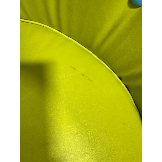 1980s Custom Chartreuse Lime Green Tall Back Leather Chairs For Sale - Image 5 of 11