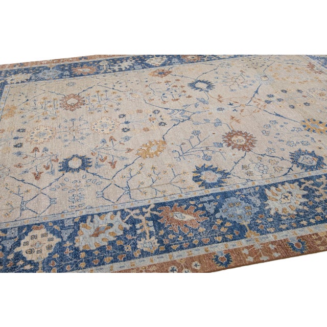 Modern Apadana's Artisan Collection Handmade Brown Wool Rug For Sale - Image 3 of 11