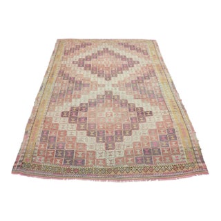 Mid 20th Century Sardes Nomads Embroidery Kilim Rug For Sale