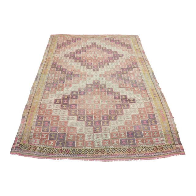 Mid 20th Century Sardes Nomads Embroidery Kilim Rug For Sale