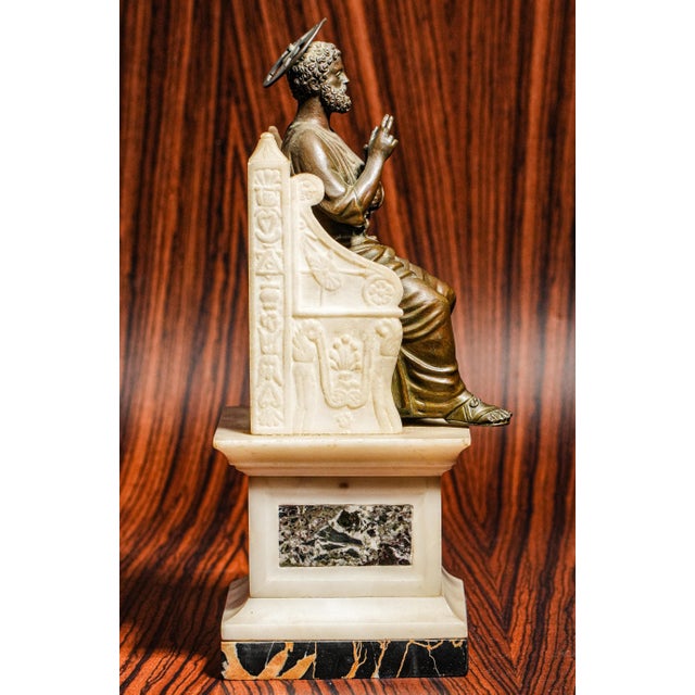 Exceptional Large Antique Grand Tour Bronze St. Peter Marble Statue Sculpture Home Decor For Sale - Image 12 of 15