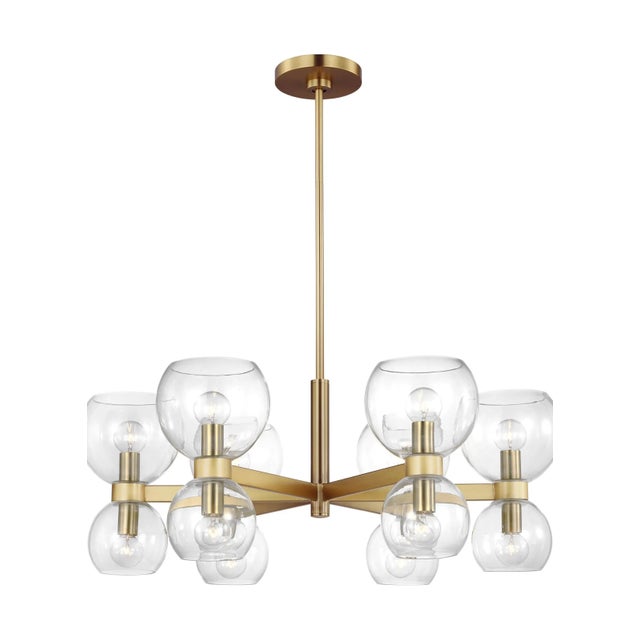 Mid-Century Modern Kate Spade by Visual Comfort Studio Londyn Chandelier, Burnished Brass & Clear Glass, Small For Sale - Image 3 of 5