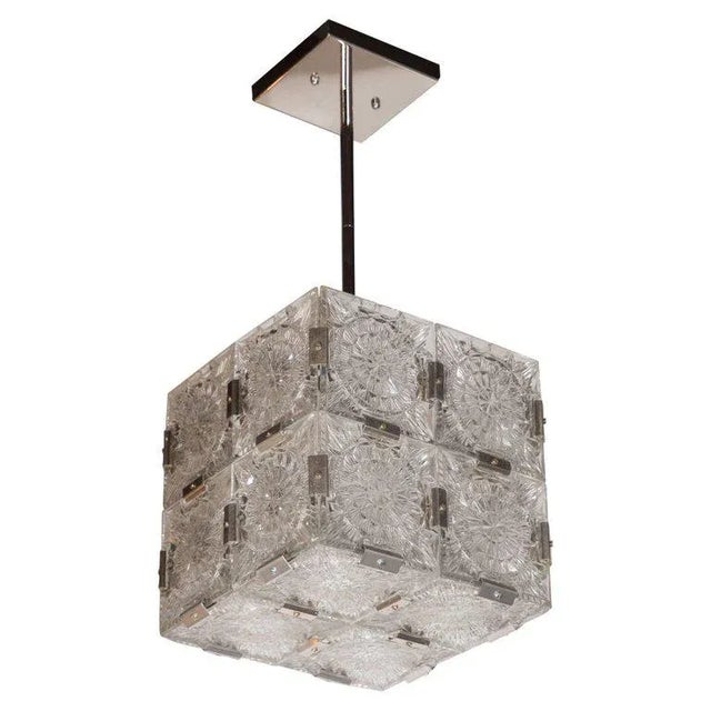 Mid-Century Modernist Pendant with Etched Glass and Chrome Fittings by Kinkeldy For Sale - Image 9 of 9