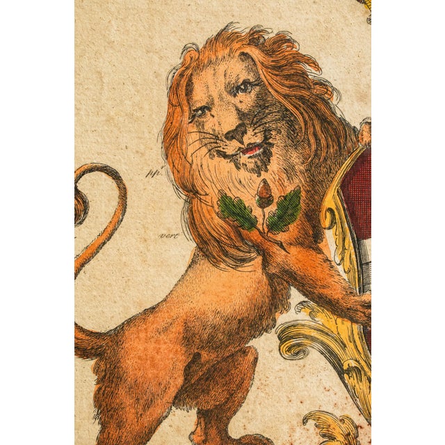 Pair Antique 19th Century Hand Colored Heraldic Engravings English Coat of Arms Art Framed Wall Decor For Sale - Image 12 of 18