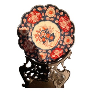 Large 14" Antique Japanese Imari Charger Meiji Period Scalloped Porcelain Plate For Sale
