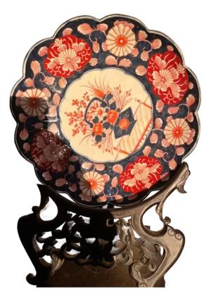 Large 14" Antique Japanese Imari Charger Meiji Period Scalloped Porcelain Plate