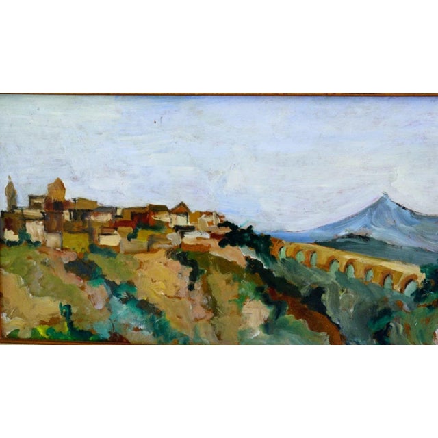 20th Century, View of a Village and Aqueduct in the Roman Countryside, 1920s, Oil Painting on Masonite, Framed For Sale - Image 3 of 12
