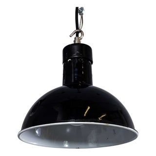 English Black Enamel Factory Lamp, 1940s For Sale