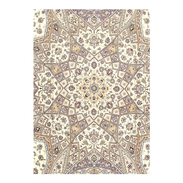 Persian Nain rugs are renowned for their detail and fine use of outlining along the central motifs. Breaking from the...