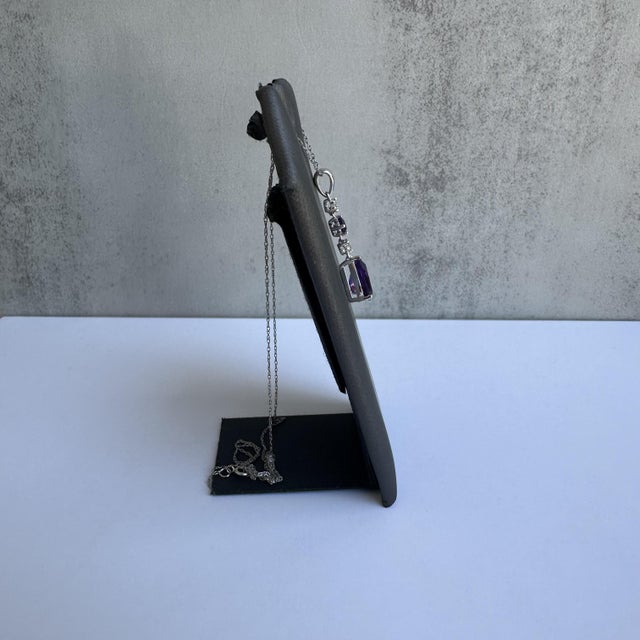 Amethyst and Diamond Necklace in 10kt White Gold - 10x7mm Pear Amethyst, New For Sale - Image 4 of 5