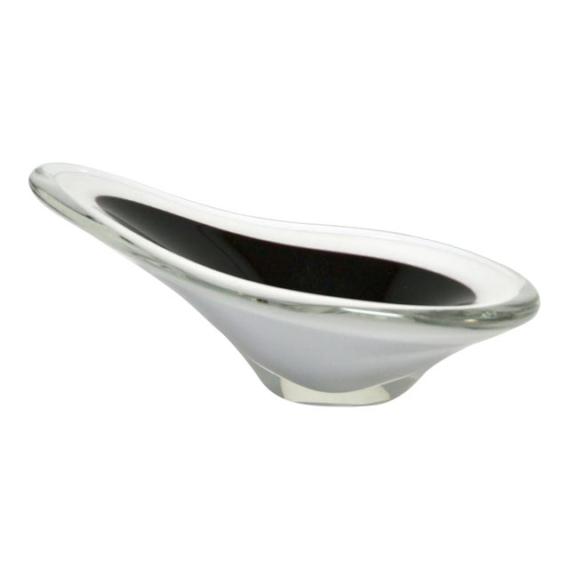 1956 Paul Kedelv Flygsfors Coquille Glass Bowl Triple Encases Black White Clear For Sale