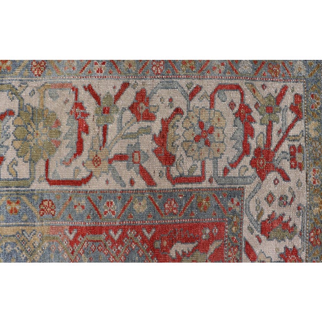Antique Persian Malayer Gallery Rug With Blue Field and Red Boteh Design For Sale In Atlanta - Image 6 of 15