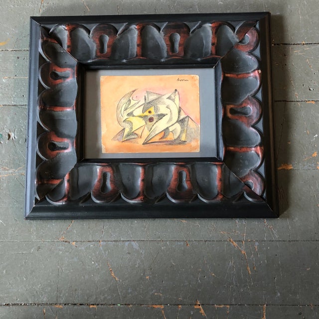 1940s 1940’s Original Small Listed Abstract Drawing/Watercolor Painting Ornate Frame For Sale - Image 5 of 5