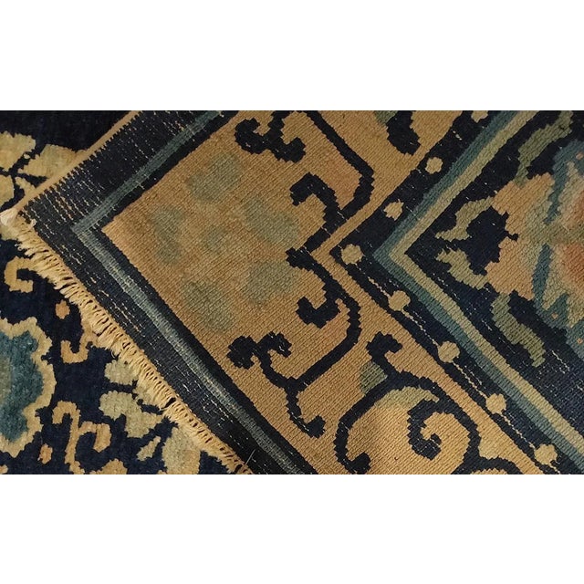 Superb Navy Background Color With Geometric Design Antique Chinese Peking Rug For Sale - Image 9 of 9