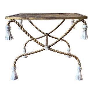 1950s Gilt Wrought Iron Hollywood Regency Vanity Stool Bench For Sale