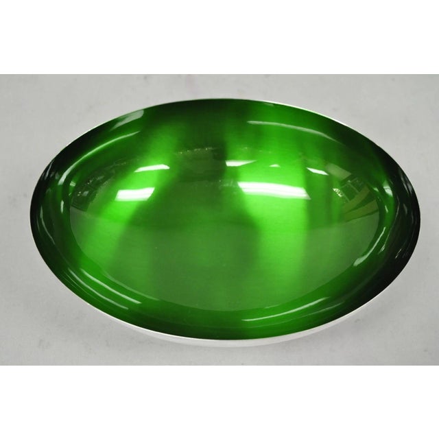 Vintage Wallace 9100 Modern Green Enamel Silver Plated Oval Serving Fruit Bowl For Sale In Philadelphia - Image 6 of 9