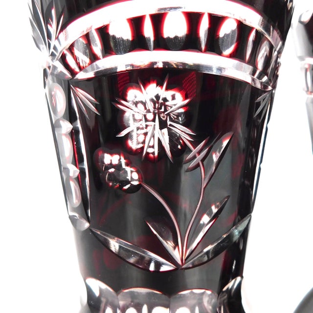 1950s Pair of Two Small Red Cut to Clear Vases For Sale - Image 4 of 7