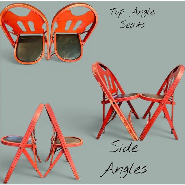 Red Pair 1920s-30s Rastetter Solid Kumfort Folding Chairs-Art Deco-Antique-Red Wood For Sale - Image 8 of 12