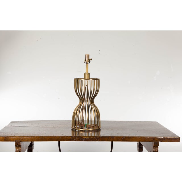 Metal Mid 20th Century Italian Brass Hourglass Shaped Single Light Lamp, US Wired For Sale - Image 7 of 12