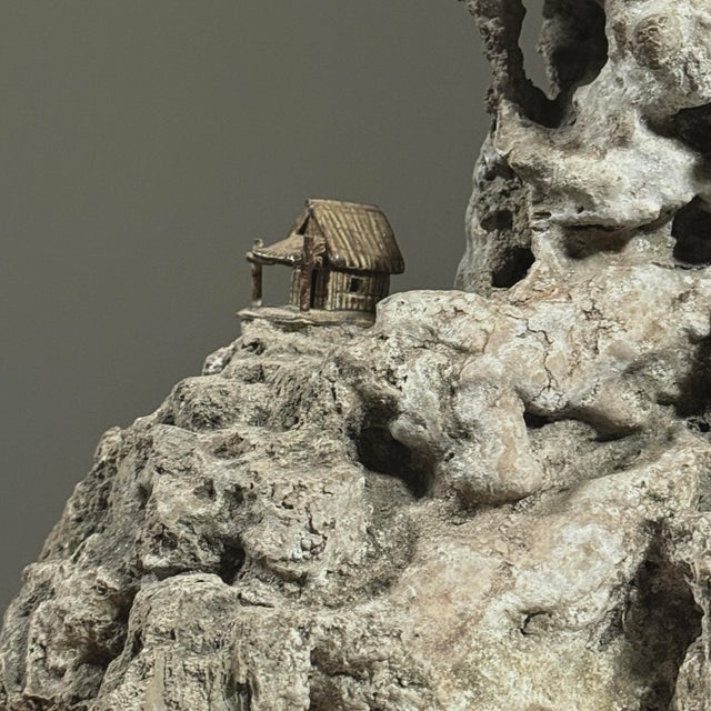 1950s Rare Antique Japanese Suiseki Rock Sculpture With Miniature Houses For Sale - Image 5 of 9