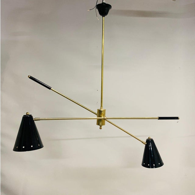 Black Brass Chandelier with Cones and Adjustable Stems, 1950s For Sale - Image 8 of 13