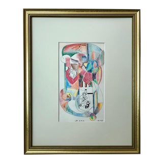 Vintage Modernist Abstract Drawing by Jewel Haley For Sale
