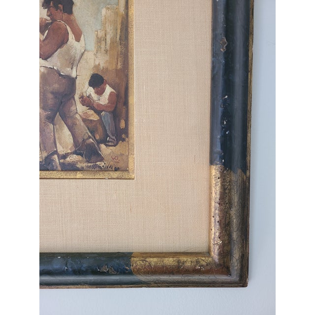 Willem Van Den Berg Rare Vintage 1960's Oil Painting Stone Masons in a Quarry For Sale - Image 9 of 15